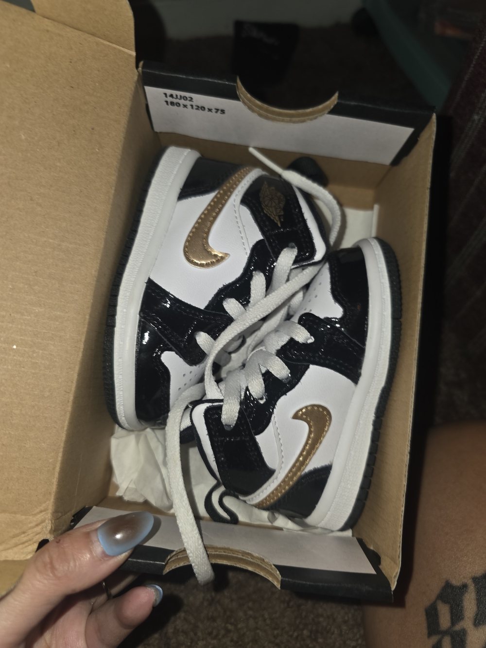 Kids White and Black Sneakers with Gold Accent - Classic High-Top